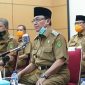 Bupati Indragiri Hilir (Inhil) HM Wardan menyapa seluruh Camat melalui vidcon, Selasa (26/5).