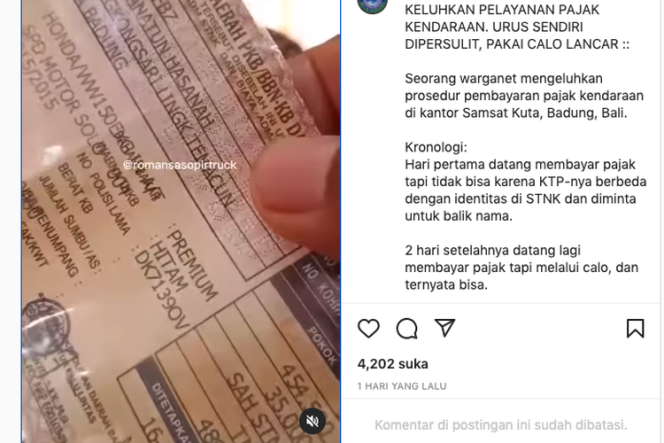 
					screenshoot dari video viral bayar pajak motor dipersulit. (kompascom)