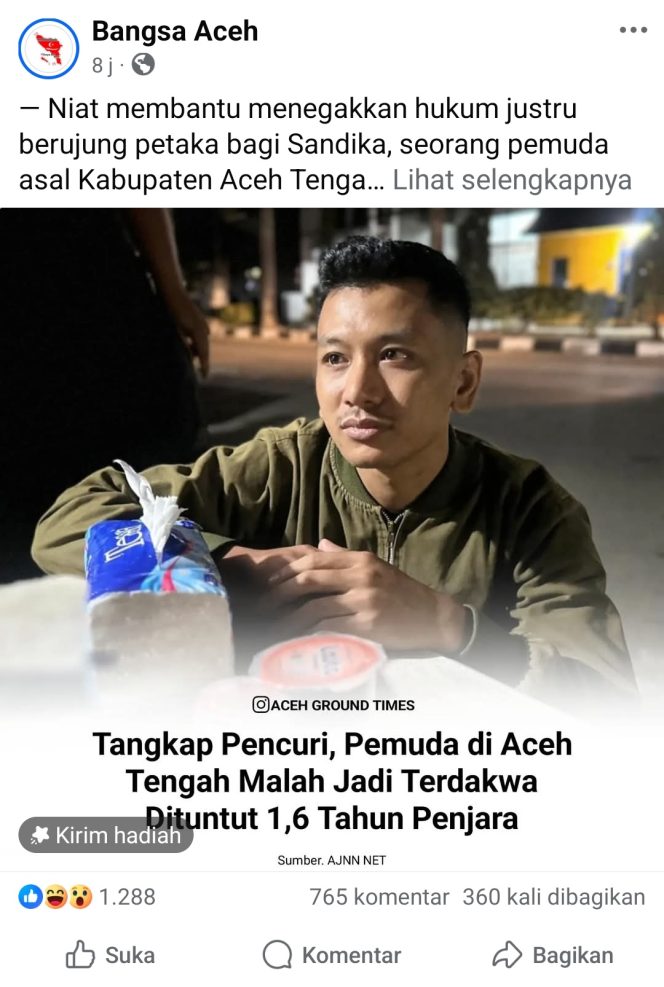
					Tangkapan layar postingan laman FB @Bangsa Aceh