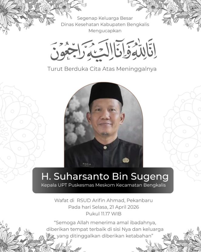 
					Kepala Puskesmas Meskom Suharsanto Tutup Usia, Dinkes Bengkalis Sampaikan Duka Mendalam